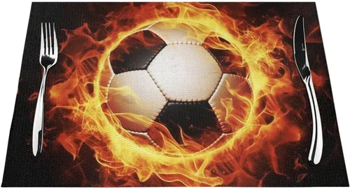 Miniatura 7 de 6 PCS PVC Placemats Set Place Mats Burning Football Non-Slip Weave Place Mats 12" x 18" Farmhouse Table Mat Set for Family Dinners Wedding Parties
