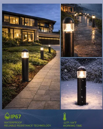 Miniatura 3 de 2 paquetes de luces de paisaje de bajo voltaje para caminos, luz de bolardo LED de 12V IP67 impermeable, luces cableadas para entrada al aire libre