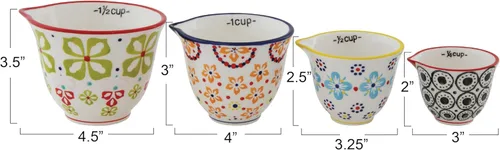 Miniatura 5 de Creative Co-Op Tazas medidoras de gres estampadas a mano con estampado floral (juego de 4 tamaños/diseños)
