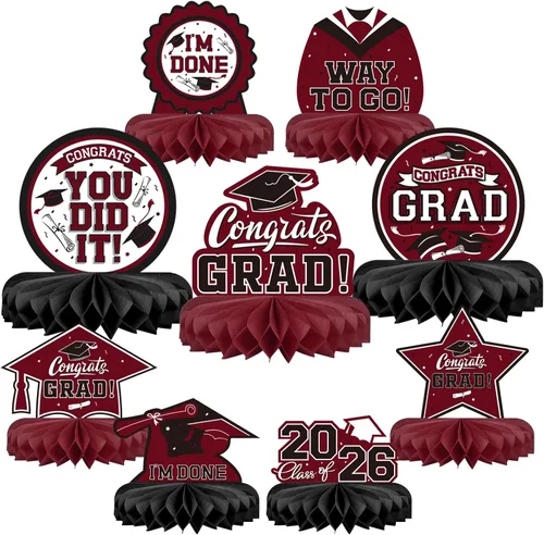 Miniatura 11 de 9 piezas de decoraciones de fiesta de graduación para clase de 2026, centro de mesa de felicitaciones de graduación de felicitaciones de graduación