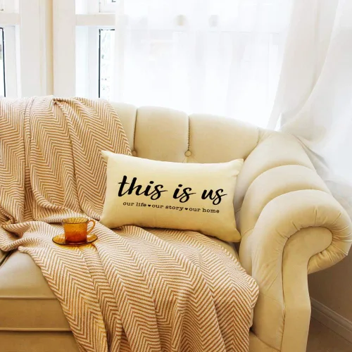 Miniatura 5 de Ogiselestyle Fundas de almohada de granja con frase "This is us" de 12 x 20 pulgadas, fundas de almohada lumbares decorativas para el hogar, funda