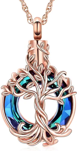 Miniatura 8 de shajwo Collar de cenizas de urna de cremación del árbol de la vida para mujeres y hombres, círculo de la vida, cristales de cremación, colgante