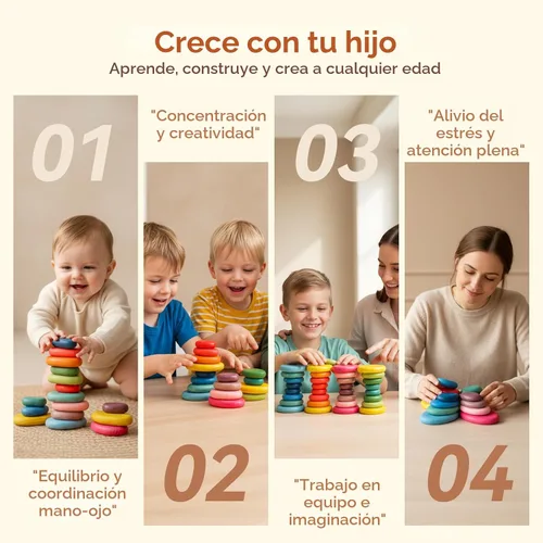 Miniatura 3 de OESSUF Rocas apilables extragrandes para niños pequeños de 1 a 3 años, 16 piezas de juguetes Montessori de madera, piedras de equilibrio jumbo