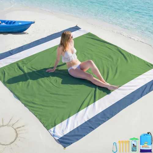 Miniatura 22 de BYDOLL Manta de playa impermeable a prueba de arena, grande sin arena, 78 x 81 pulgadas, 10 x 9 pies, manta ligera de gran tamaño sin arena, manta