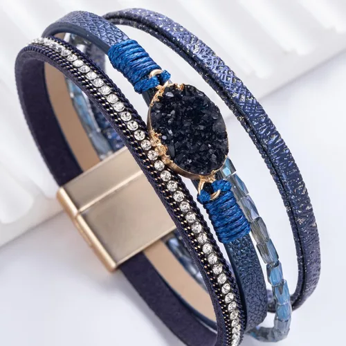 Miniatura 89 de FANCY SHINY - Pulsera de cuero estilo bohemio, pulsera de cuentas de cristal con cierre magnético, regalos de joyería para mujer