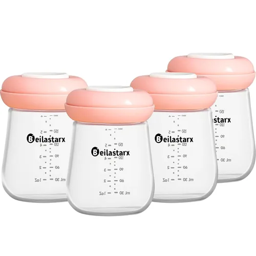 Miniatura 9 de Botellas de almacenamiento de leche materna de vidrio, almacenamiento de leche materna de cuello ancho con tapas, recipientes de almacenamiento