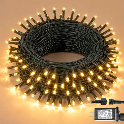 Miniatura 14 de Hopolon Guirnalda de luces para interiores y exteriores, 33 pies, 100 luces LED de Navidad con control remoto, cable verde conectable, luces