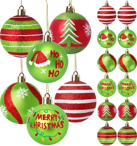 Tsorode 12 adornos para árbol de Navidad, adornos de bola de Navidad de 2.4 pulgadas para árbol, bombillas colgantes brillantes rojas y verdes para
