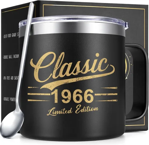 Miniatura 10 de Qtencas Regalos de cumpleaños número 50 para él, taza de café aislada clásica de 1976 con tapa y pajilla, ideas de regalo de cumpleaños