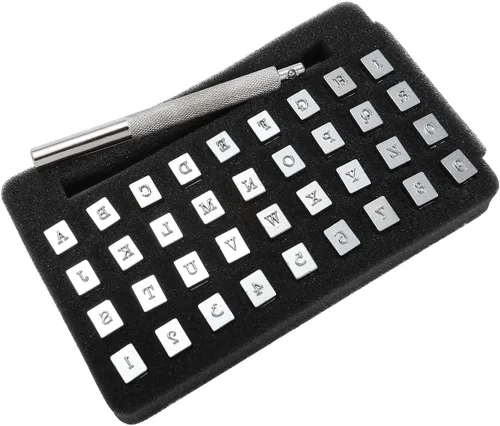 Miniatura 2 de Yoption Juego de 36 piezas de sellos metálicos de letras y números, 26 herramientas de perforación de cuero con letras y números, para cinturón