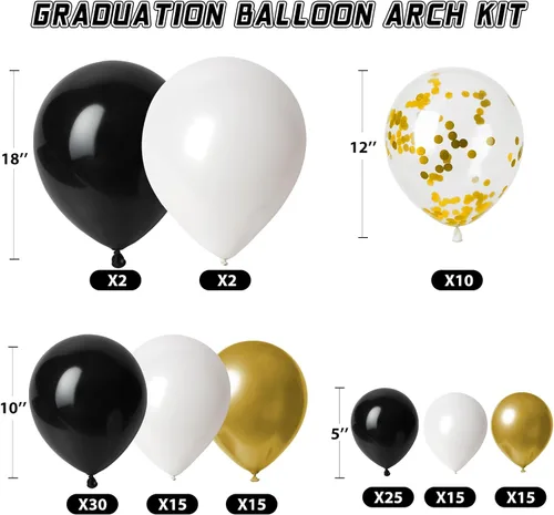 Miniatura 3 de Decoraciones de graduación 2026, juego de 4 cajas con 129 globos arco guirnalda kit suministros de fiesta para cualquier grado negro