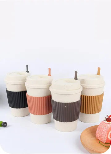 Miniatura 6 de Taza de café sellada con paja de trigo, taza de plástico portátil creativa, taza de alimentos de alto valor que acompaña a beber 16.9 fl oz/17 oz