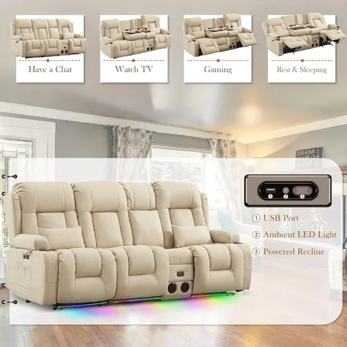 Miniatura 3 de TUNYI Sofá Reclinable Eléctrico Loveseat con Masaje y Calor, Asientos de Cine en Casa con Consola, Sofá Reclinable RV Loveseat con USB/Toma