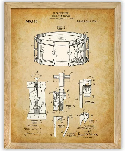 Miniatura 9 de Waechtler Snare Drum Patent Print - Classic Music Studio Decor, Percussion Instrument Display, Orchestra Concert Band Poster, Great Gift for