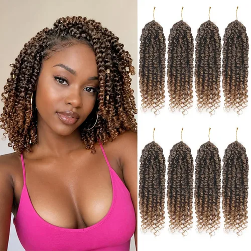 Miniatura 45 de Bileaf Paquete de 8 de cabello de ganchillo trenzado de pasión de 6 pulgadas para mujeres, pelo corto de ganchillo trenzado de pasión pretrenzado