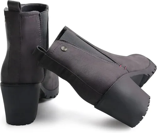 Miniatura 5 de JABASIC - Botines casuales de ante para mujer con tacón de bloque, botas de meter tipo Chelsea