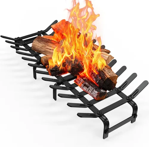 Miniatura 8 de YSEJOMP Rejilla de acero para chimenea, rejilla para estufa para quemar madera eficiente y eficaz, hogar interior y exterior, color negro mate