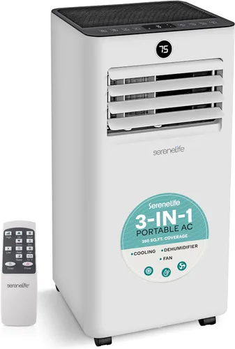 SereneLife Aire acondicionado portátil de 8000 BTU, pequeña unidad de CA con deshumidificador y ventilador, mini unidad de CA con cobertura de 350