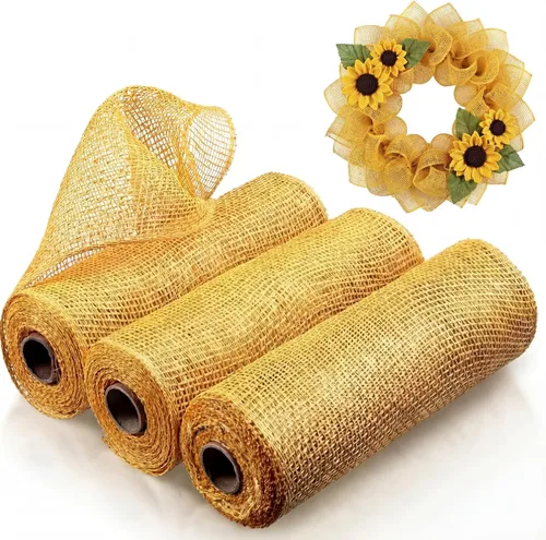 Miniatura 13 de 3 rollos de malla decorativa de arpillera de poli de 10 pulgadas de ancho, rollos de cinta de malla decorativa de poli para envolver