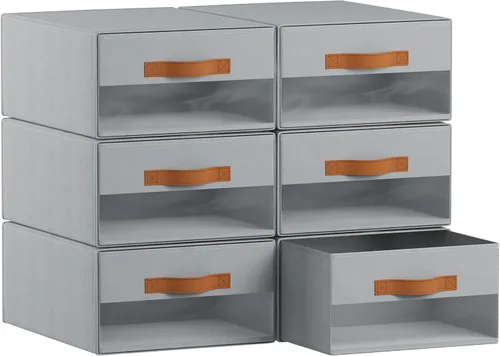Miniatura 10 de Homsorout Contenedores grandes de almacenamiento para armario, paquete de 6 cajas apilables extraíbles de tela con ventana transparente, contenedor
