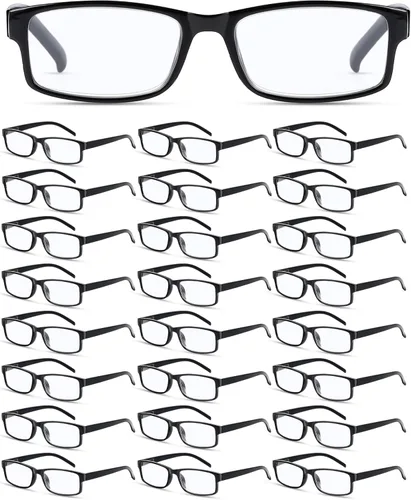 Yexiya Paquete de 24 lentes de lectura tradicionales ajustables a granel, con bisagra de resorte, sin receta para hombres y mujeres (marco negro,