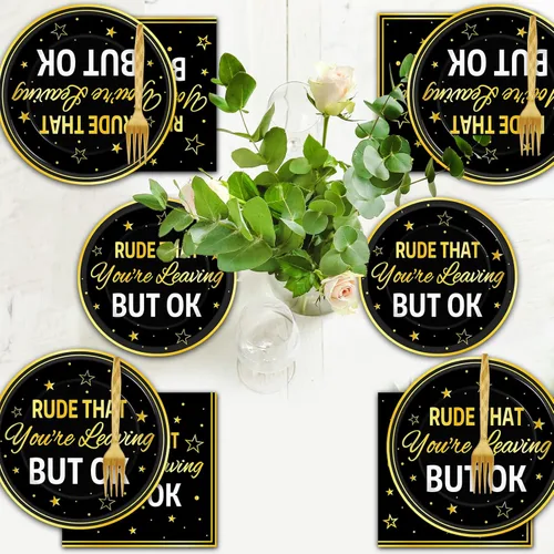 Miniatura 5 de ZOIIWA 96 piezas de suministros para fiesta de despedida groseros por que te vas pero está bien, juego de vajilla de mesa para 24 invitados