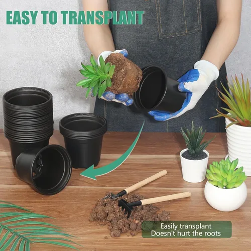 Miniatura 3 de Paquete de 60 macetas de 3 pulgadas para plantas, macetas de plástico para semillas con agujeros de drenaje, pequeñas macetas de plástico
