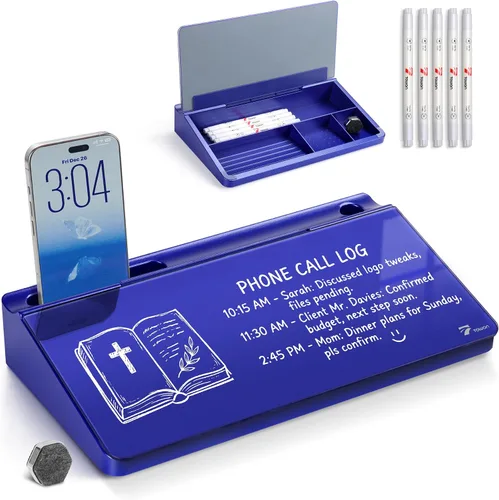 Miniatura 19 de TOWON Pizarra blanca pequeña y compacta de vidrio con almacenamiento, pizarra de borrado en seco de 12 x 7 pulgadas para escritorio, oficina