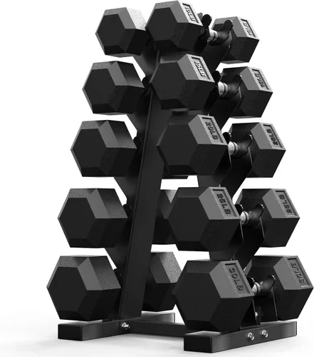 Miniatura 18 de PAPABABE - Juegos de mancuernas hexagonales de 60-550 libras con revestimiento de goma y soporte de almacenamiento, mancuernas con múltiples