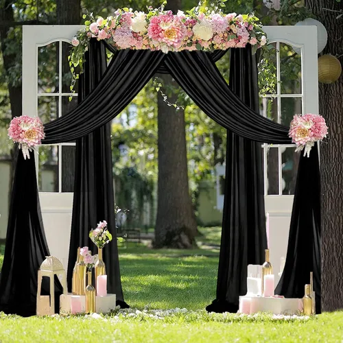 Miniatura 2 de FUHSY Arco de boda de 18 pies, 2 paneles de tela de gasa negra, cortinas transparentes para telón de fondo, accesorios de boda, arcos de boda
