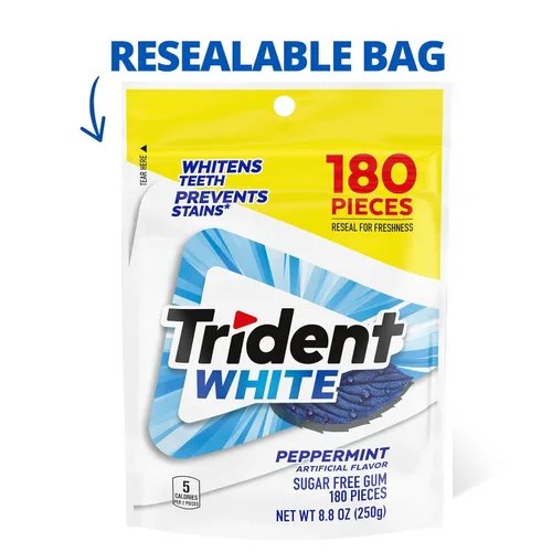 Miniatura 3 de Trident White Sugar-Free Chewing Gum with Xylitol, Peppermint, 180 Piece Bulk Resealable Bag (Pack of 16)