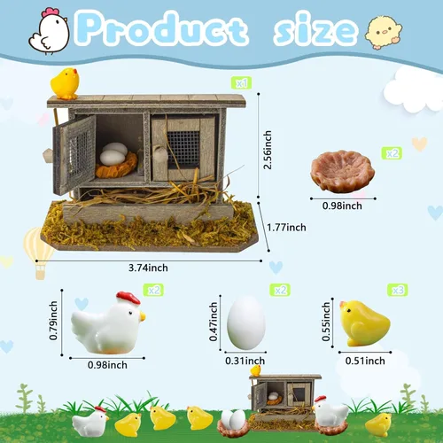 Miniatura 2 de Hiawbon Mini gallinero de madera retro en miniatura para pollo, gallinero, pollo, huevo, adorno de nido de pollo, micro paisaje, decoración