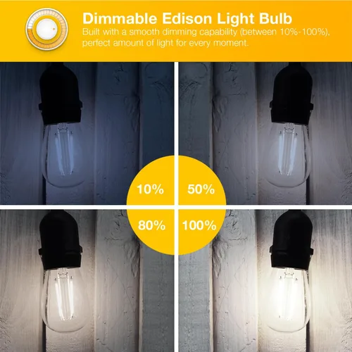 Miniatura 3 de DAYBETTER Paquete de 4 bombillas LED Edison vintage, bombilla LED E26 equivalente a 60 W, bombillas LED regulables, 8 W de alto brillo, 800 lúmenes