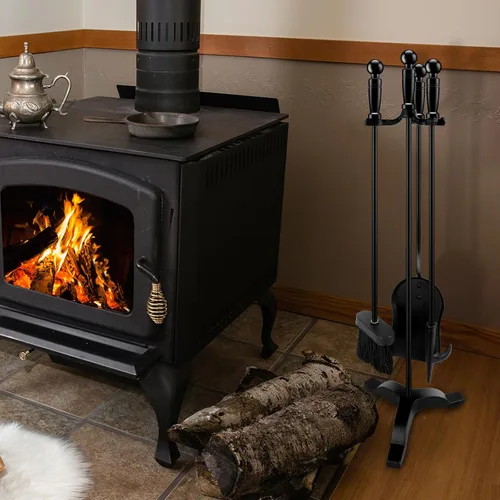 Miniatura 7 de Juego de herramientas para chimenea de 4 piezas, juego de herramientas de hierro fundido resistente para interiores y exteriores, incluye póquer