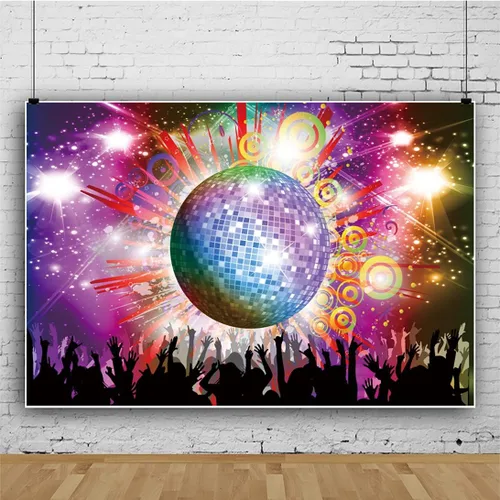 Miniatura 2 de AOFOTO Telones de fondo de bola de discotecas de 5 x 3 pies para fotografía, luces de neón brillantes, música, club, baile, DJ, tema de sesión
