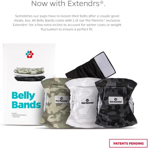 Miniatura 2 de Pet Parents® Bandas para el vientre lavables para perros machos (paquete de 3) + Extendrs® de pañales duraderos para perros machos, pañales
