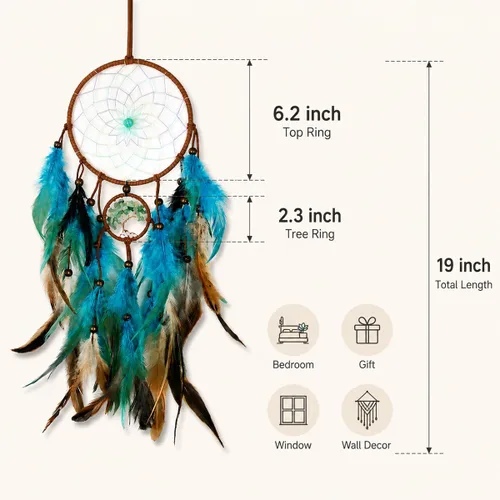 Miniatura 2 de AWLEE Atrapasueños Árbol de la Vida con Plumas Hechas a Mano en Azul para Niños, Decoración de Pared para Dormitorio de Niños, Arte de Pared