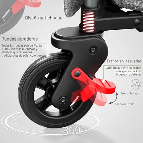 Miniatura 3 de EVER ADVANCED Vagón Cochecito de Viaje Plegable en Bolsa para 2 Niños y Carga, Vagón Plegable para Niños Pequeños con Toldo Extraíble, Arnés Gris