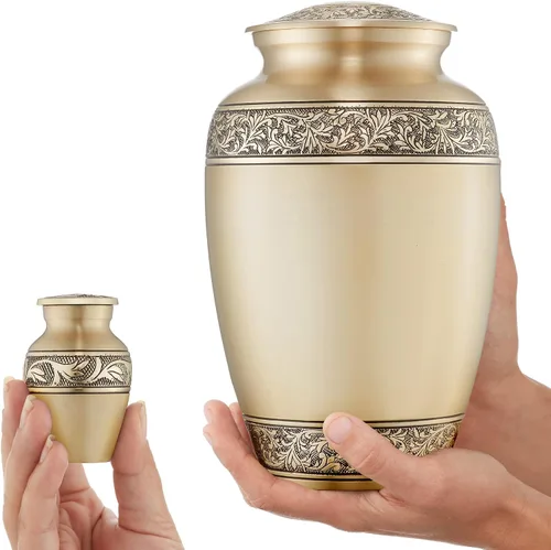 Miniatura 3 de Reminded Juego de 5 urnas de cremación floral para cenizas humanas, 1 adulto + 4 tamaño de símbolo de recuerdo, dorado