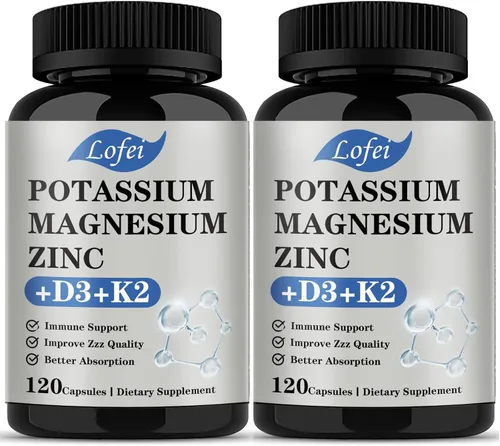 Miniatura 7 de Suplemento de potasio y magnesio, magnesio y potasio y zinc con vitamina D3 y K2, apoyo inmunológico para mujeres y hombres, absorción mejorada, sin