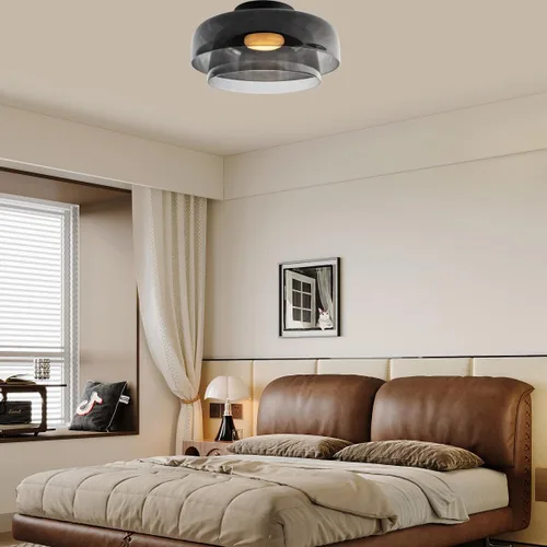 Miniatura 4 de Jowjut Luces de Techo de Montaje al Ras 1-Luz Cristal Gris Luces de Montaje al Ras 2-Capas Pantalla Mediados del Siglo Isla de Cocina Lámparas