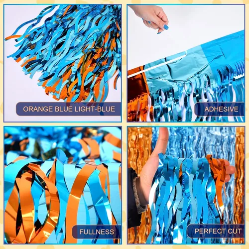 Miniatura 6 de LOLStar Suministros para fiesta de cumpleaños de perros azules, paquete de 2 unidades, color naranja, azul y azul claro, ondulados, con flecos