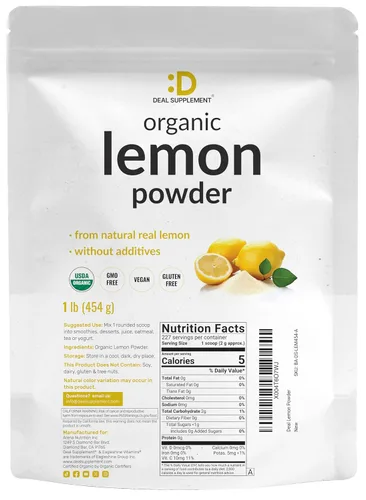Miniatura 3 de Polvo de limón orgánico, 1 libra, fuente real liofilizada, rica en vitamina C esencial, apoyo inmunológico natural, sabor y aroma de jugo de limón
