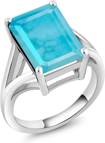Miniatura 48 de Gem Stone King Anillo de compromiso solitario con piedra preciosa de corte esmeralda de 0.551 x 0.394 in para mujer, plata de ley 925, anillo