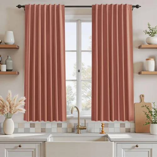 Miniatura 44 de UHITECH Cortinas opacas de 35 pulgadas de largo para sala de estar, 2 paneles, cortina opaca corta para cocina para ventanas pequeñas, cortinas
