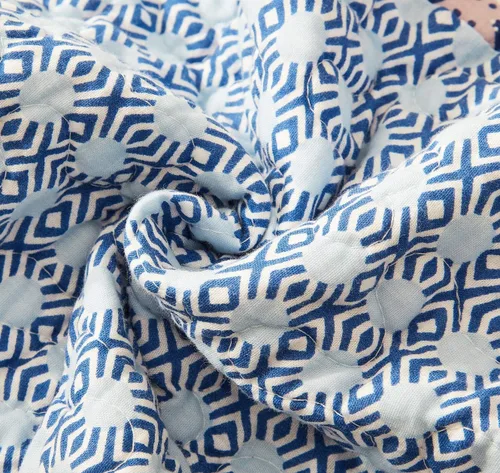 Miniatura 8 de DaDa Bedding - Juego de colcha de retazos de algodón mediterráneo, diseño náutico de mediados de siglo, conchas marinas con olas marinas, color azul