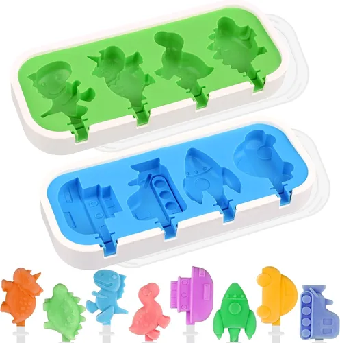 Miniatura 8 de WMKGG Juego de moldes de silicona para paletas, 2 piezas de moldes para helado con 50 palitos de madera para pastelitos, paletas de hielo, Azul