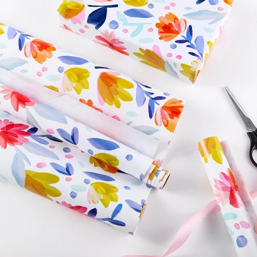 Miniatura 3 de Miss DuiDui Foral - Rollos de papel de regalo, 17 pulgadas x 32.8 pies, multicolor, diseño de flores de acuarela para cumpleaños, despedida