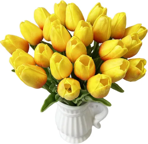 UKELER Tulipanes artificiales a granel, 24 piezas de corona de bricolaje de tacto real, flores de tulipán artificiales para el hogar, cocina, boda,