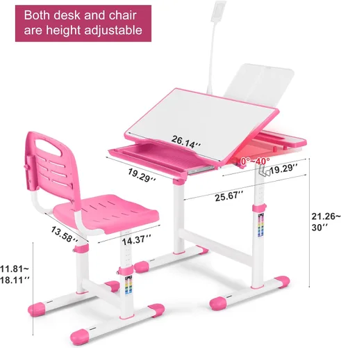 Miniatura 2 de Juego de escritorio y silla de estudio para niños de Artist hand, mesa de estudio y escritura ajustable para niñas, con gran pizarra de escritura